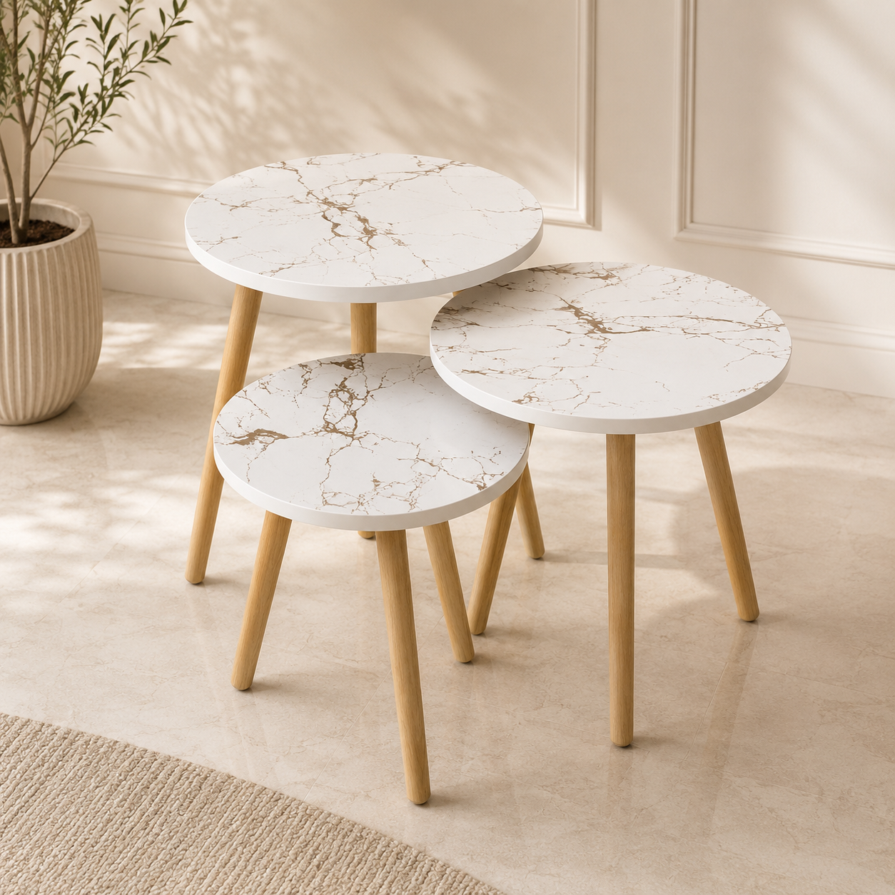 Exotic Set Of 3 Nesting Coffee Side Tables Bc-15714