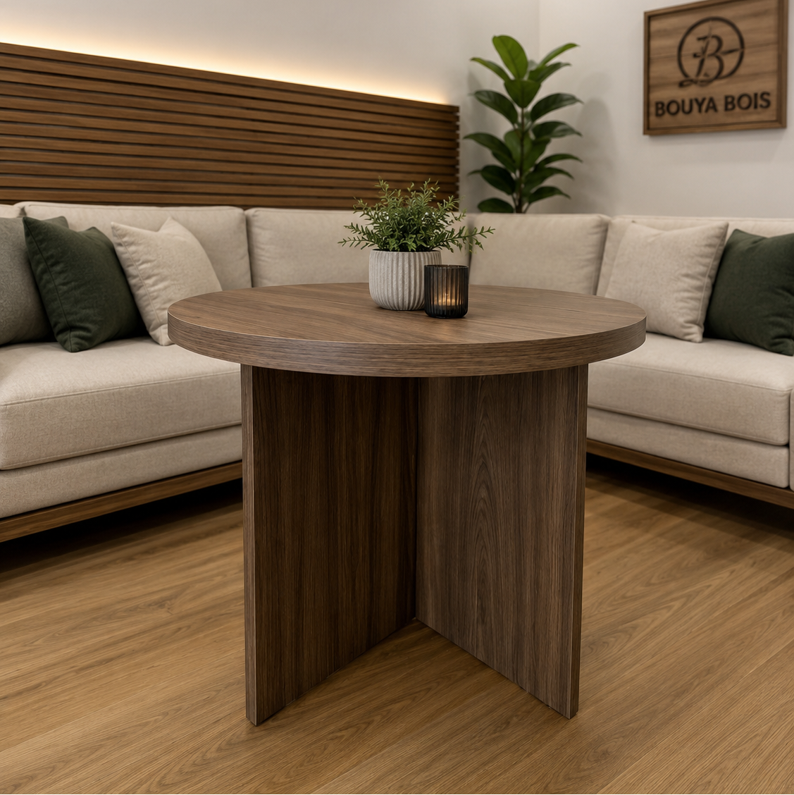 Modern Round Coffee Table – 18-Inch Walnut Finish
