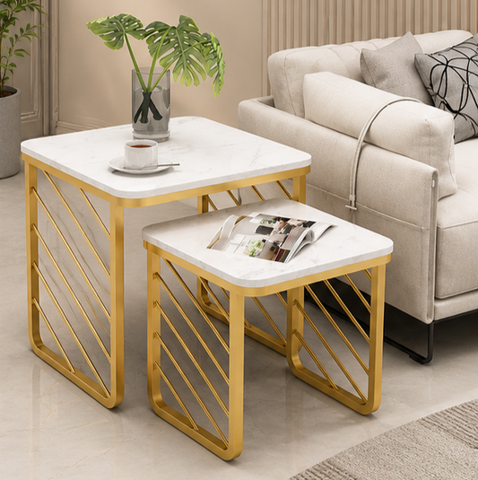 Striation Living Lounge Center Side Nesting Tables (Set of 2) Bc-15716