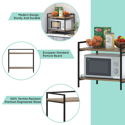 2-Tier Wood &amp; Metal Microwave Stand Kitchen Storage Shelf Bc-15713