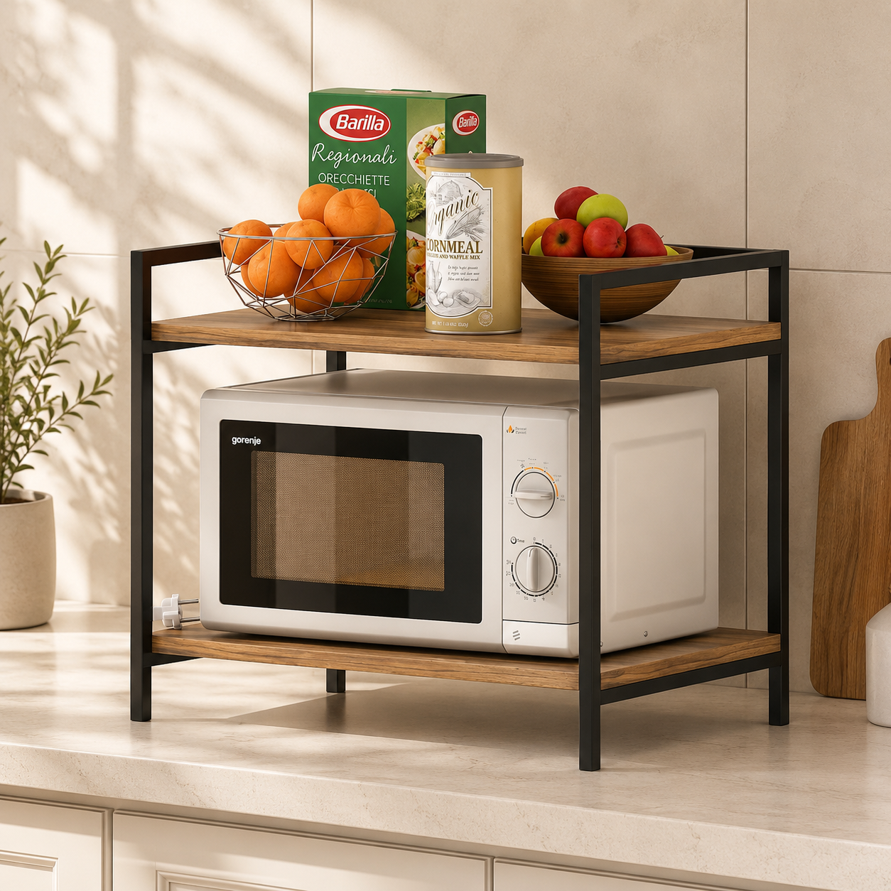 2-Tier Wood &amp; Metal Microwave Stand Kitchen Storage Shelf Bc-15713