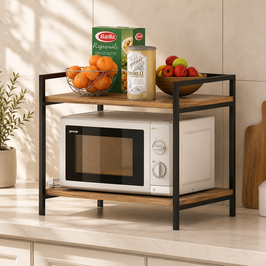 2-Tier Wood &amp; Metal Microwave Stand Kitchen Storage Shelf Bc-15713