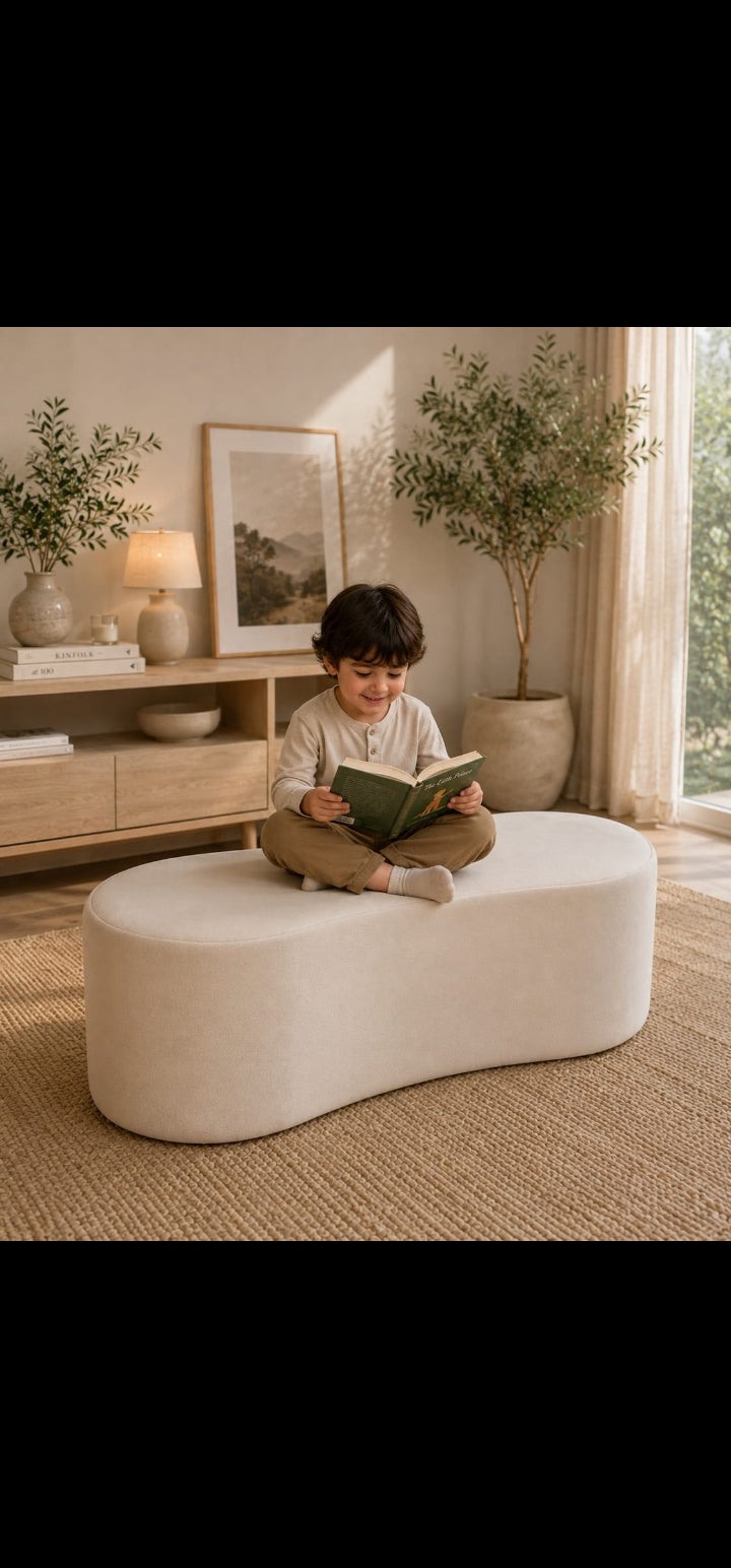 Wnzzy Luxury Soft Bouclé Upholstered Ottoman Bench – Modern Entryway Shoe Changing Stool for Bedroom, Living Room & Hallway Seating